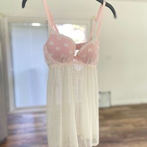 Pink and Cream Heart-Patterned Lingerie Set